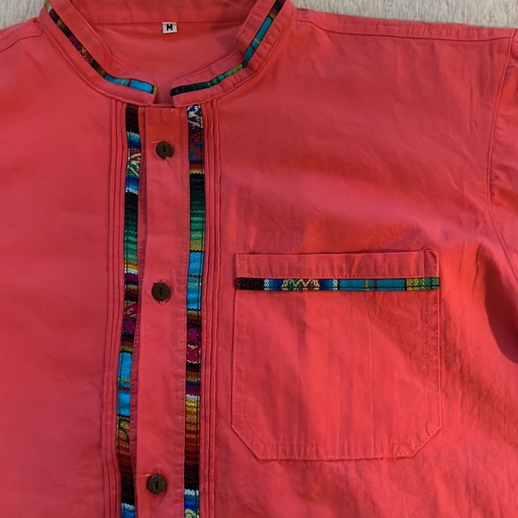 Vintage Funky Boho South American Red Short Sleeve Shirt Medium - Picture 2 of 3